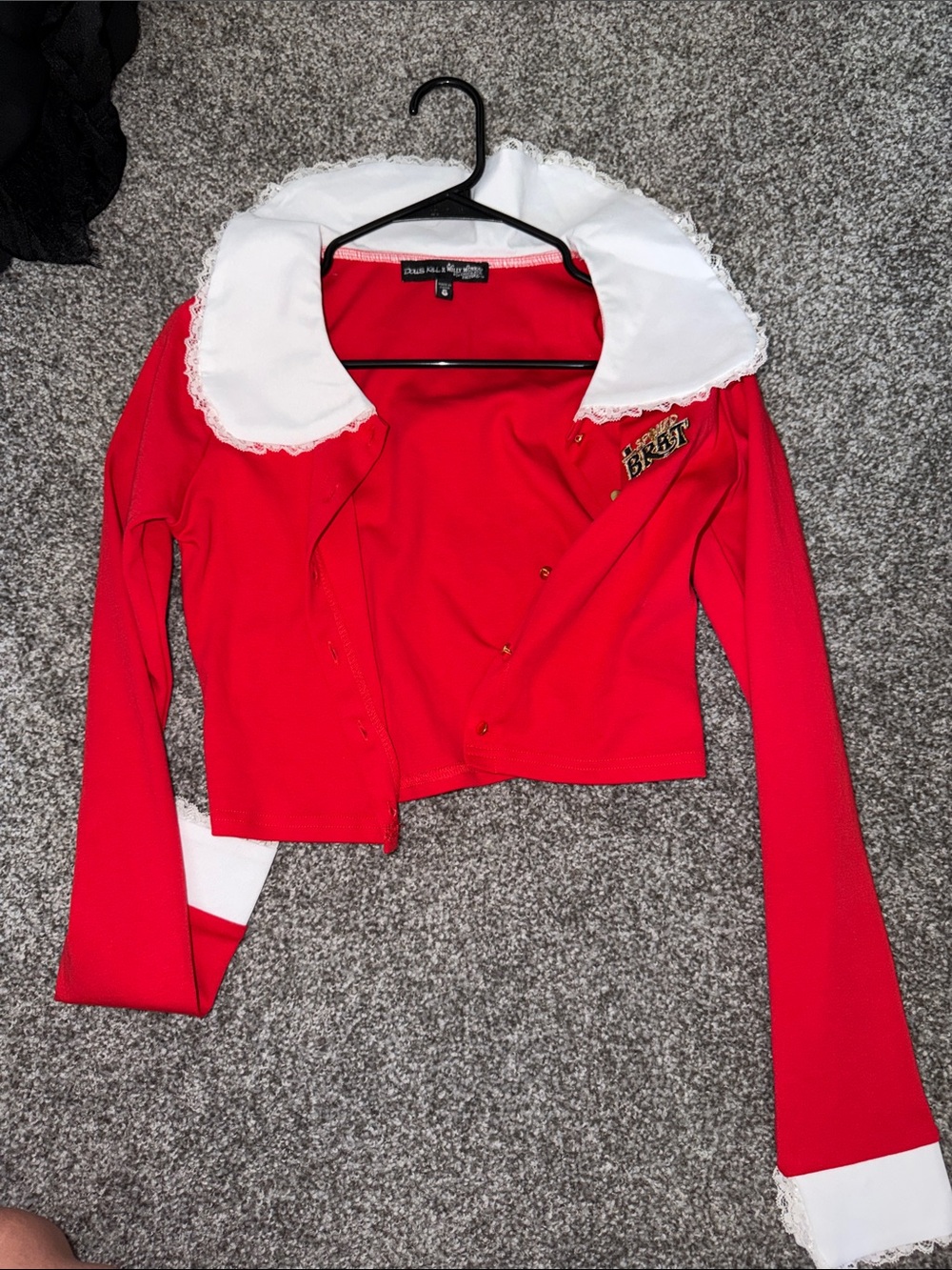 Dolls Kill Red Cropped Jacket with White Lace Collar